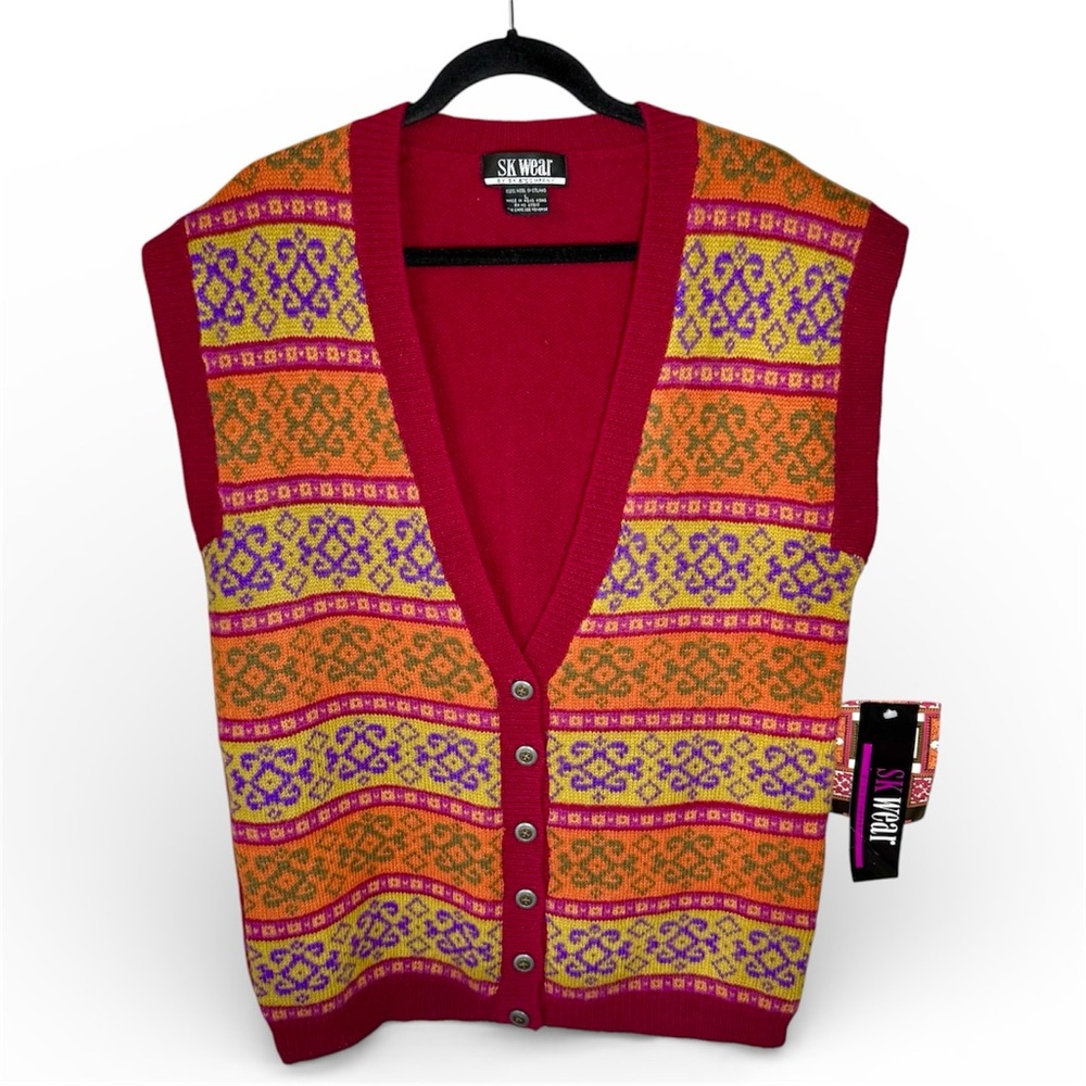 NWT SK Wear 100% Shetland Wool Sweater Vest Large Fair Isle Vintage Grandpacore